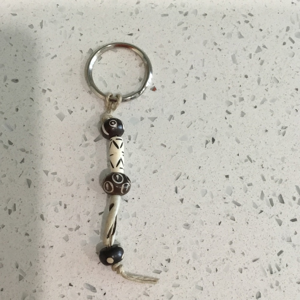 Handmade Black & Cream Beaded Keychain - Ethnic Style